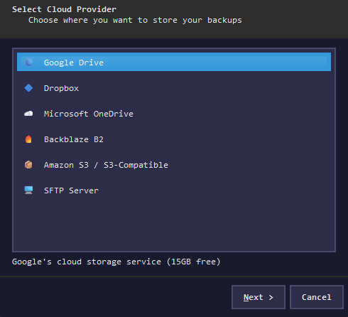 BackItUp cloud setup